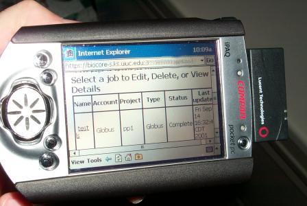 [Picture of
Compaq iPAQ accessing BioCoRE]
