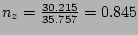 $n_z = \frac{30.215}{35.757} = 0.845$