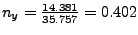 $n_y = \frac{14.381}{35.757} = 0.402$
