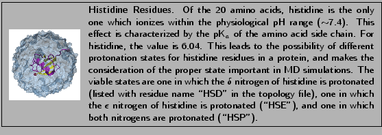 \fbox{
\begin{minipage}{.2\textwidth}
\includegraphics[width=2.3 cm, height=2....
...'), and one in which both nitrogens are protonated (\lq\lq HSP'').}
\end{minipage} }